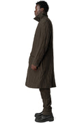 Double-breasted crushed wool and linen pocket coat, Mocha