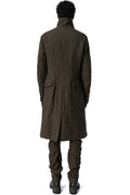 Double-breasted crushed wool and linen pocket coat, Mocha