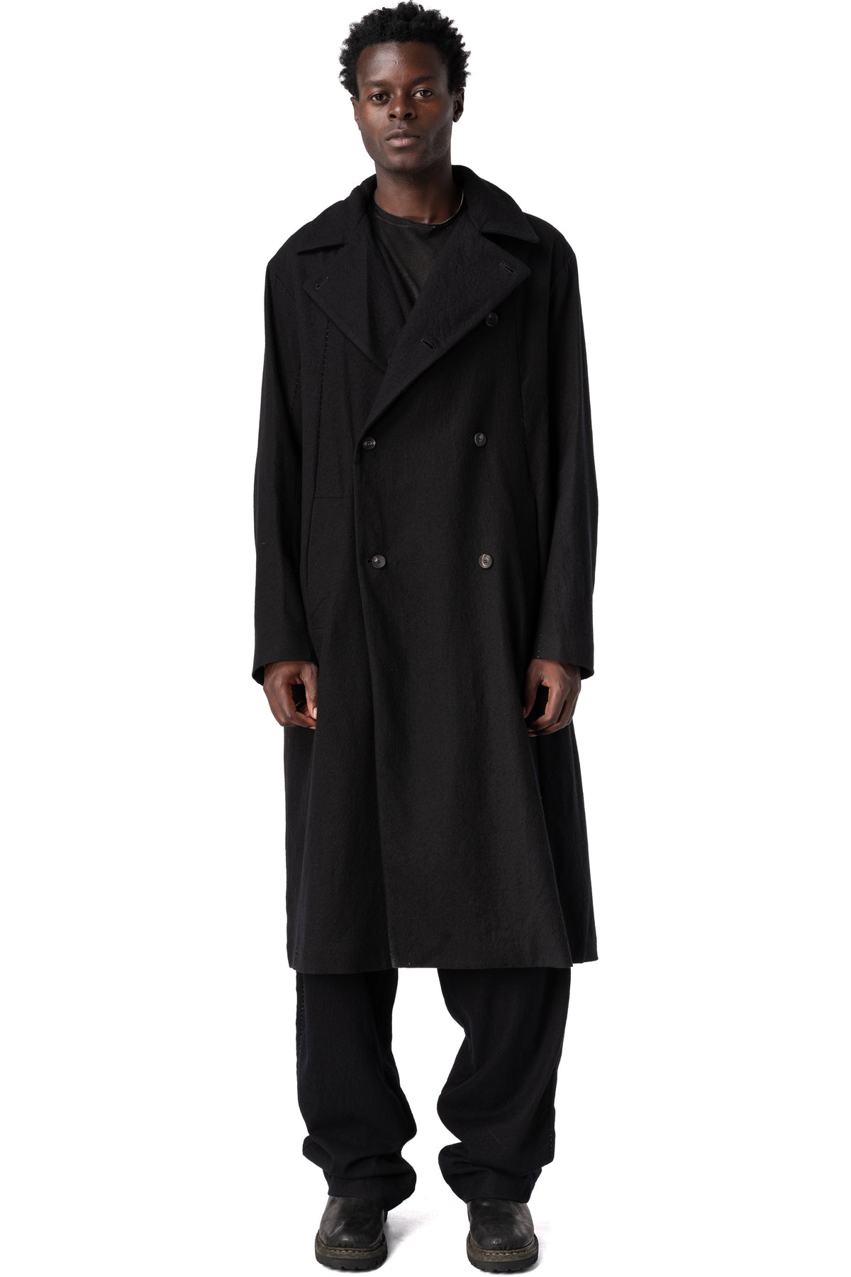 Masnada | AW26 - Supersoft wool modular trench, Black M3720MOD, front view on model