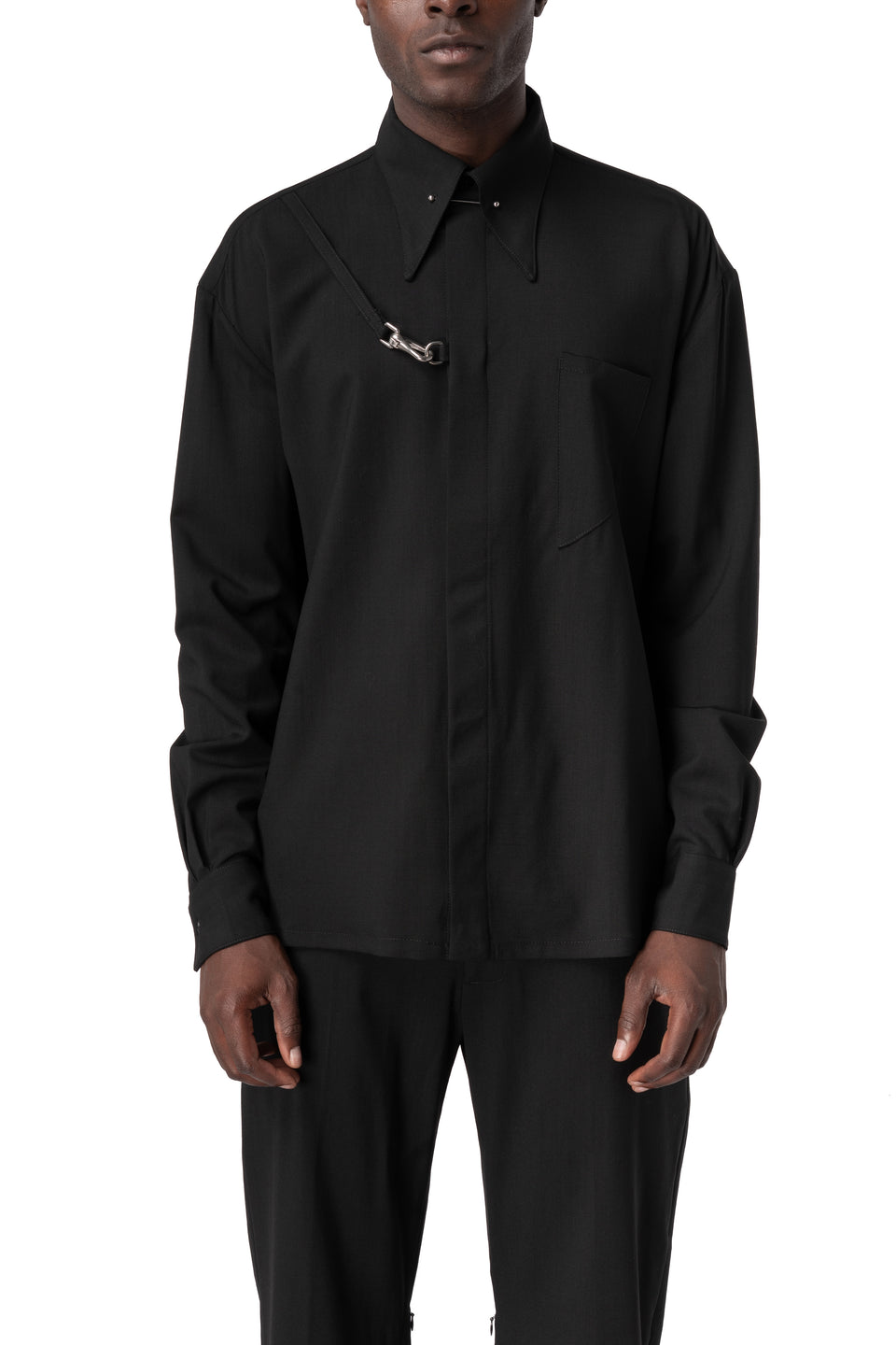 Wool pierce collar shirt, Black