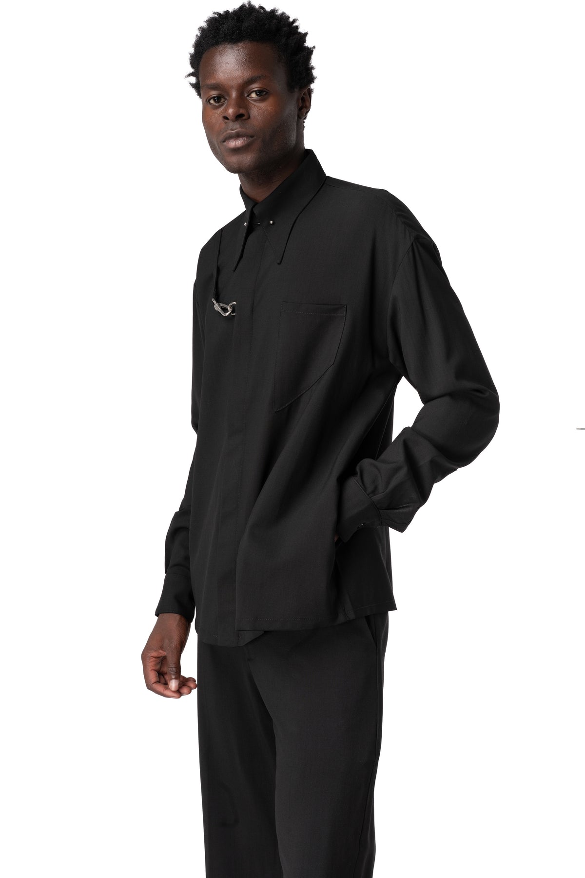 Wool pierce collar shirt, Black