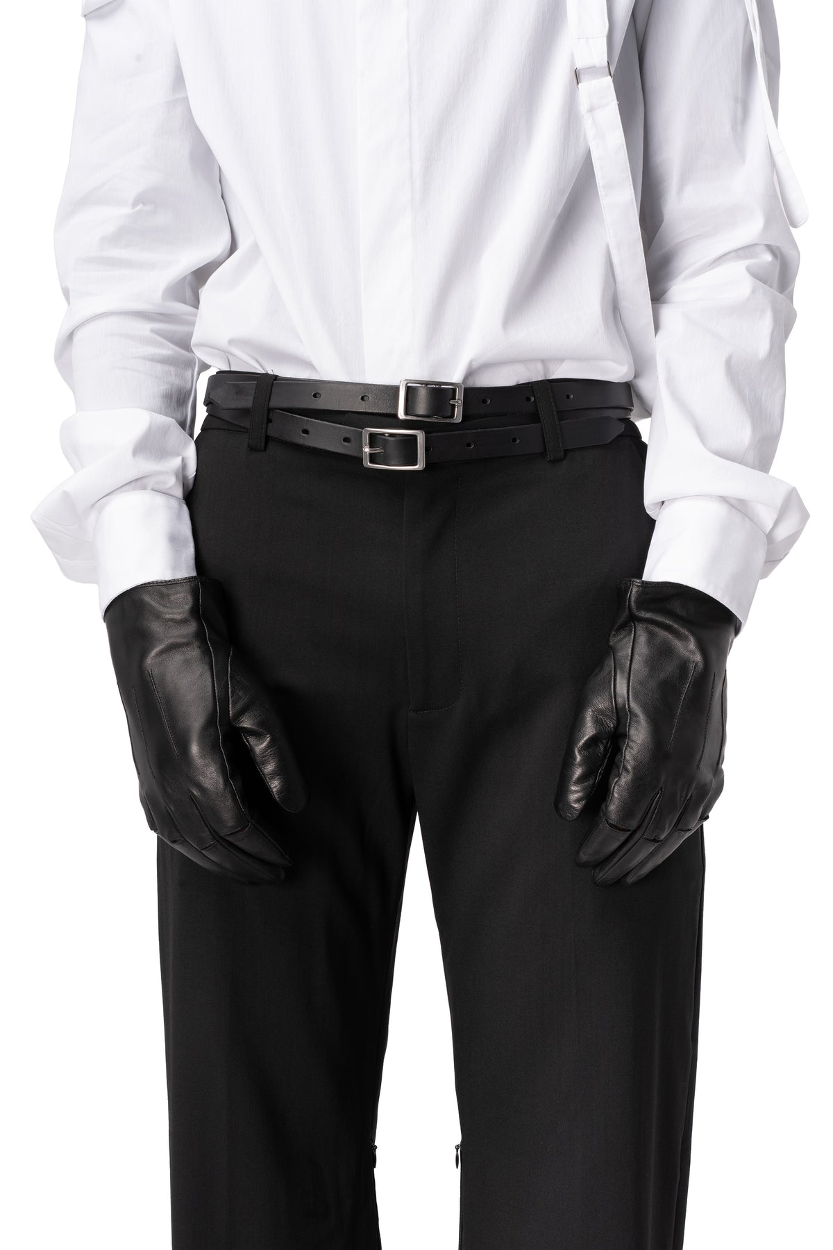 Leather slit gloves, Black