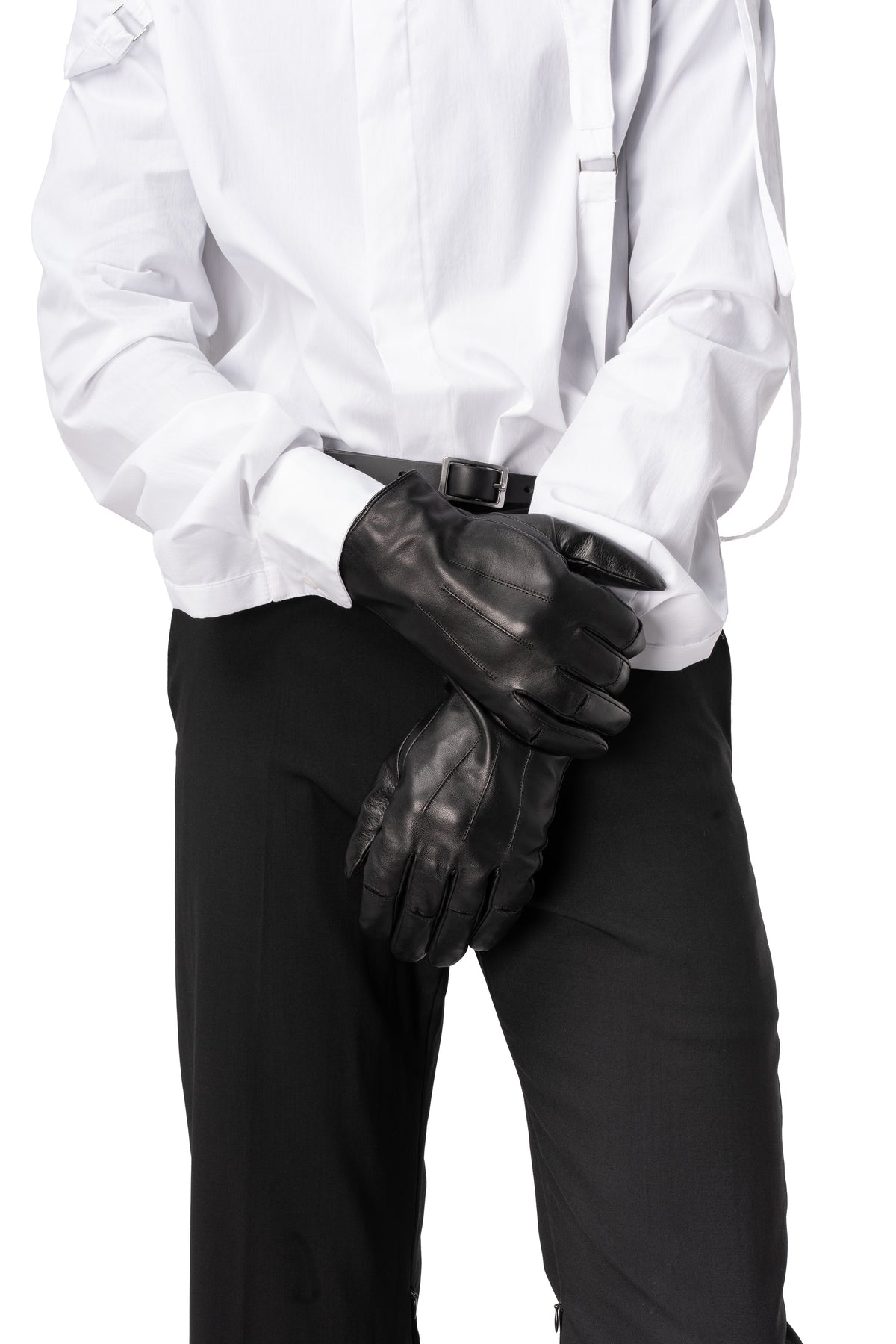 Leather slit gloves, Black