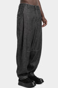 Curved pleated linen & wool pants