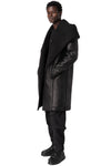 Faux sheepskin hooded coat, Black
