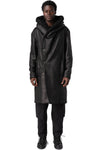 Faux sheepskin hooded coat, Black