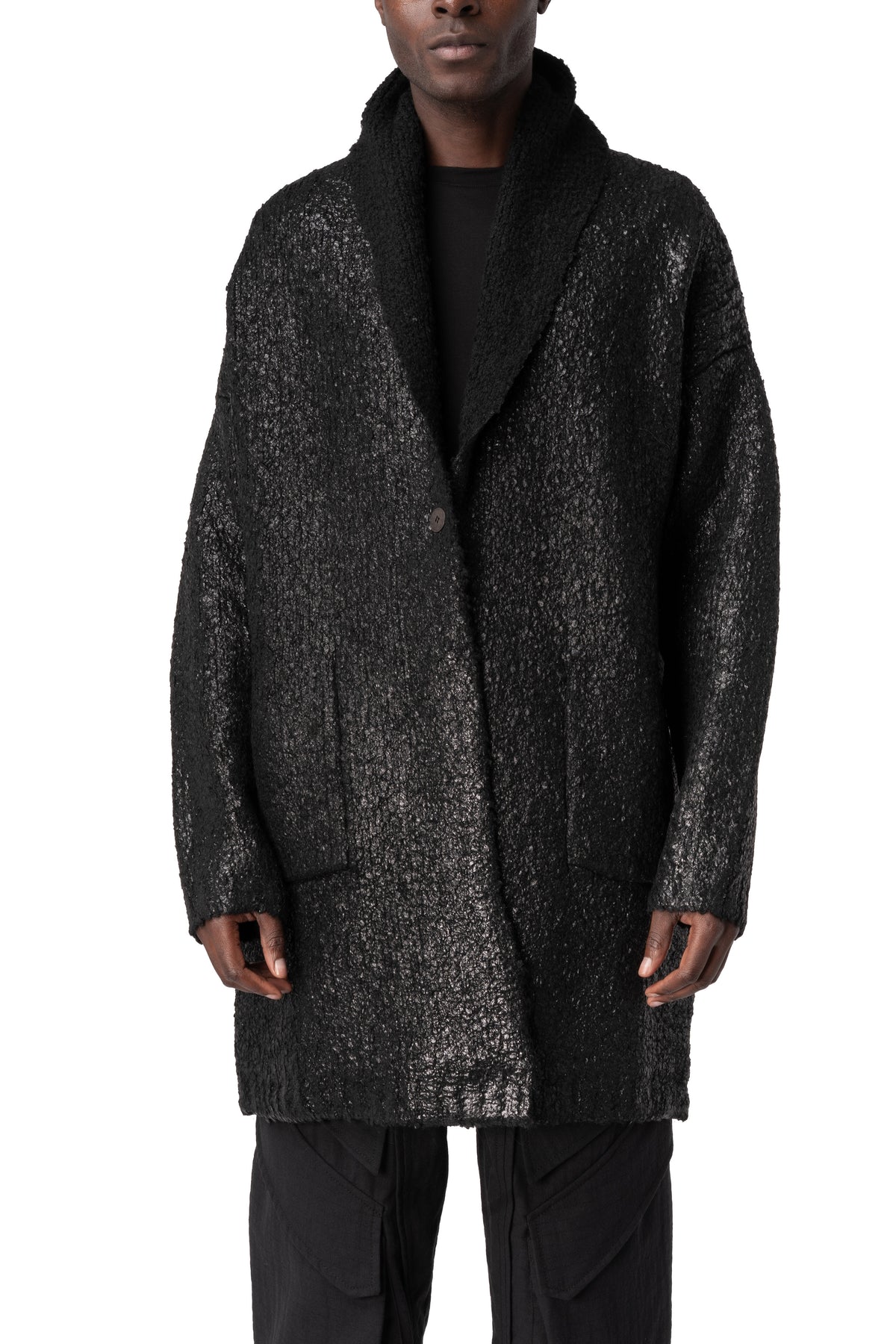 La Haine Inside Us | AW26 - Bouclé knit coat, Black M1298, front view