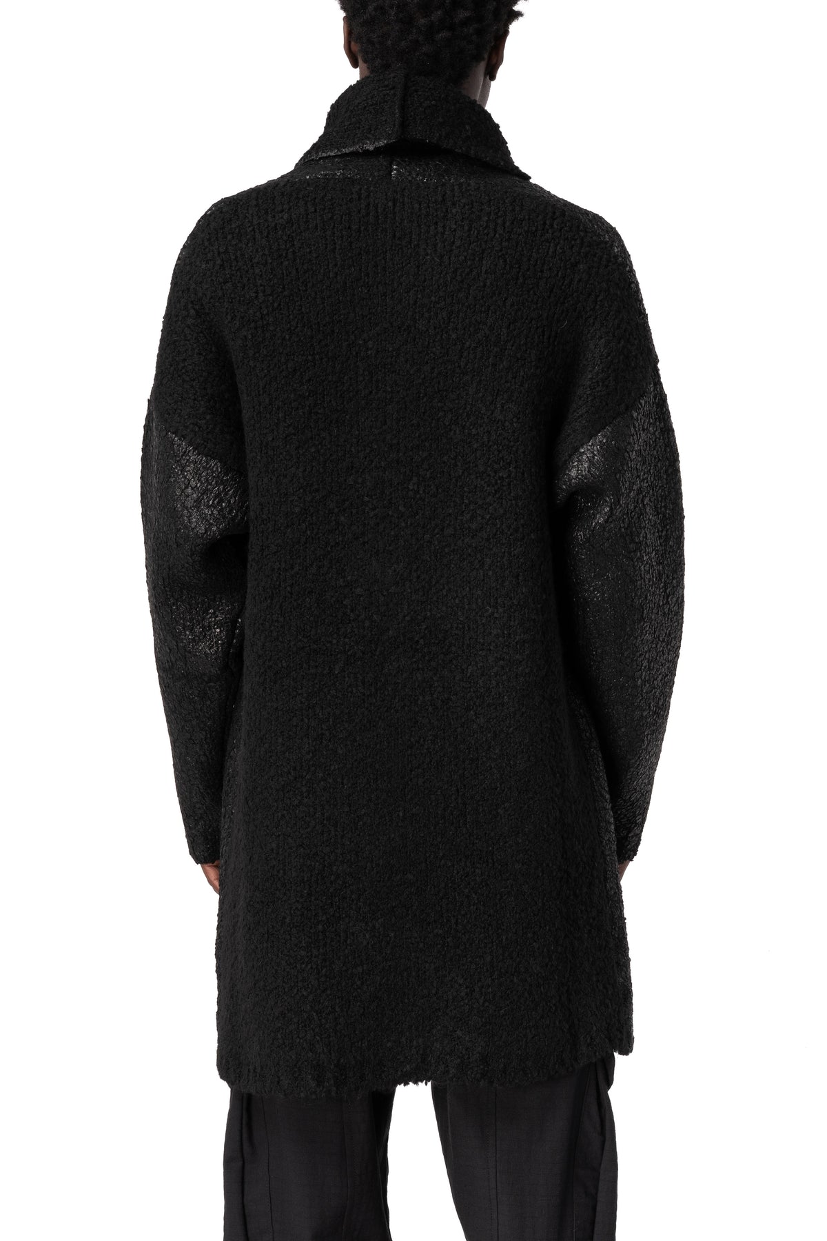 Reversible coated bouclé knit coat, Black