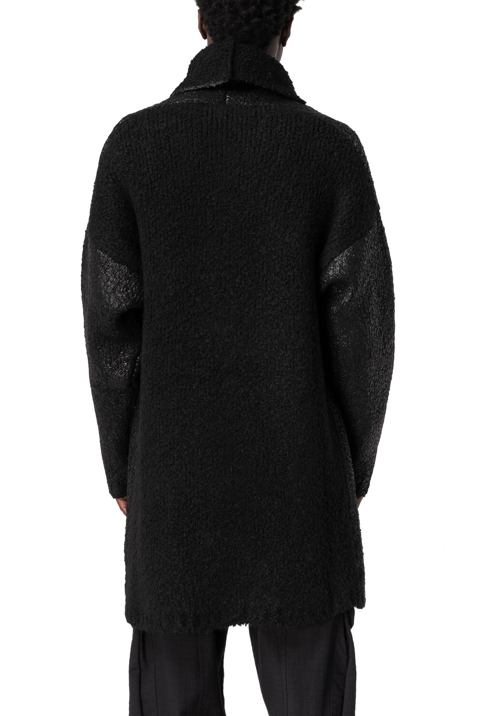 Reversible coated bouclé knit coat, Black