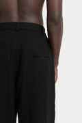 Curved pleated worsted wool pants