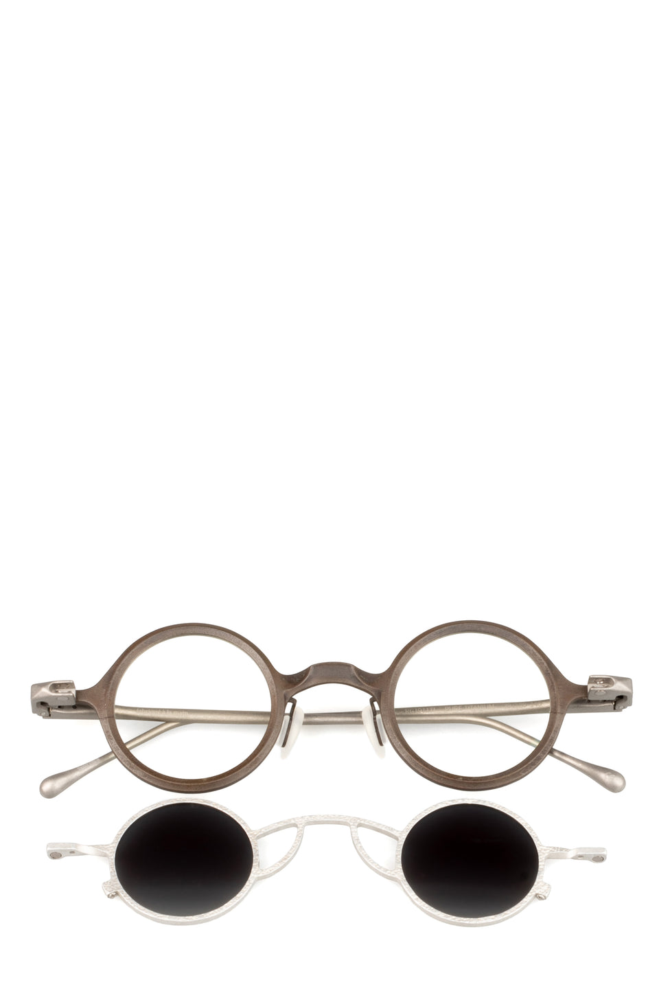 Round titanium clip-on sunglasses, Bronze