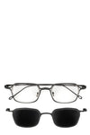 Two-tone hexagonal titanium clip-on sunglasses, Black
