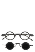 Round titanium clip-on sunglasses, Black