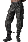 Coated cotton stretch cargo trousers, Black