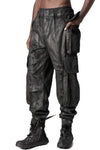Coated cotton stretch cargo trousers, Black