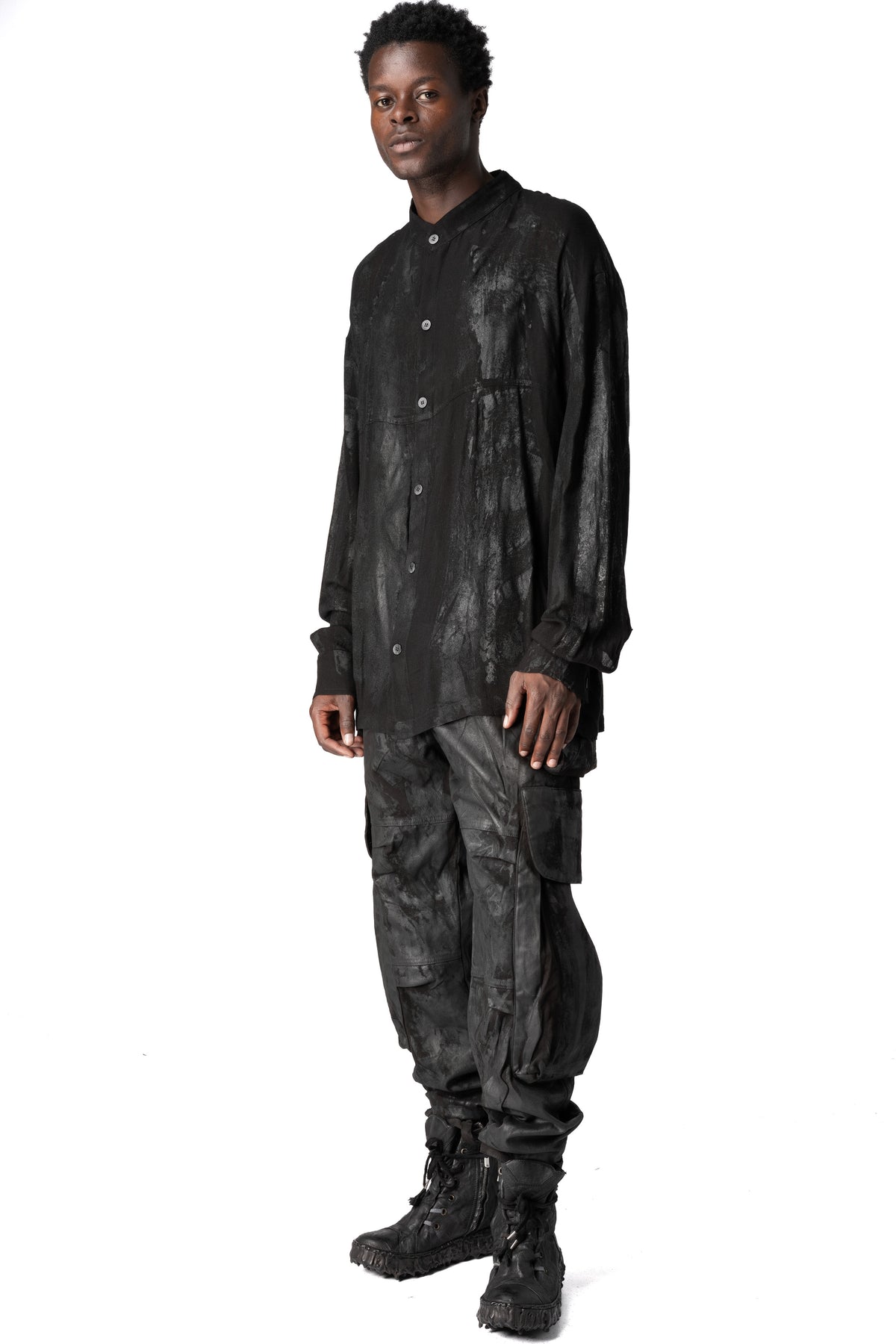 La Haine Inside Us | AW26 - Rubberized viscose-wool shirt, Black M1313
