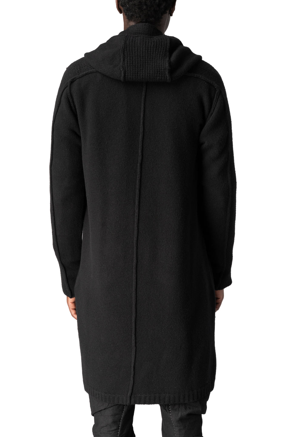 Hooded wool knit cardigan, Black