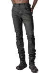 Coated stretch denim trousers