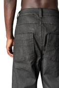 Wide Coated stretch denim trousers