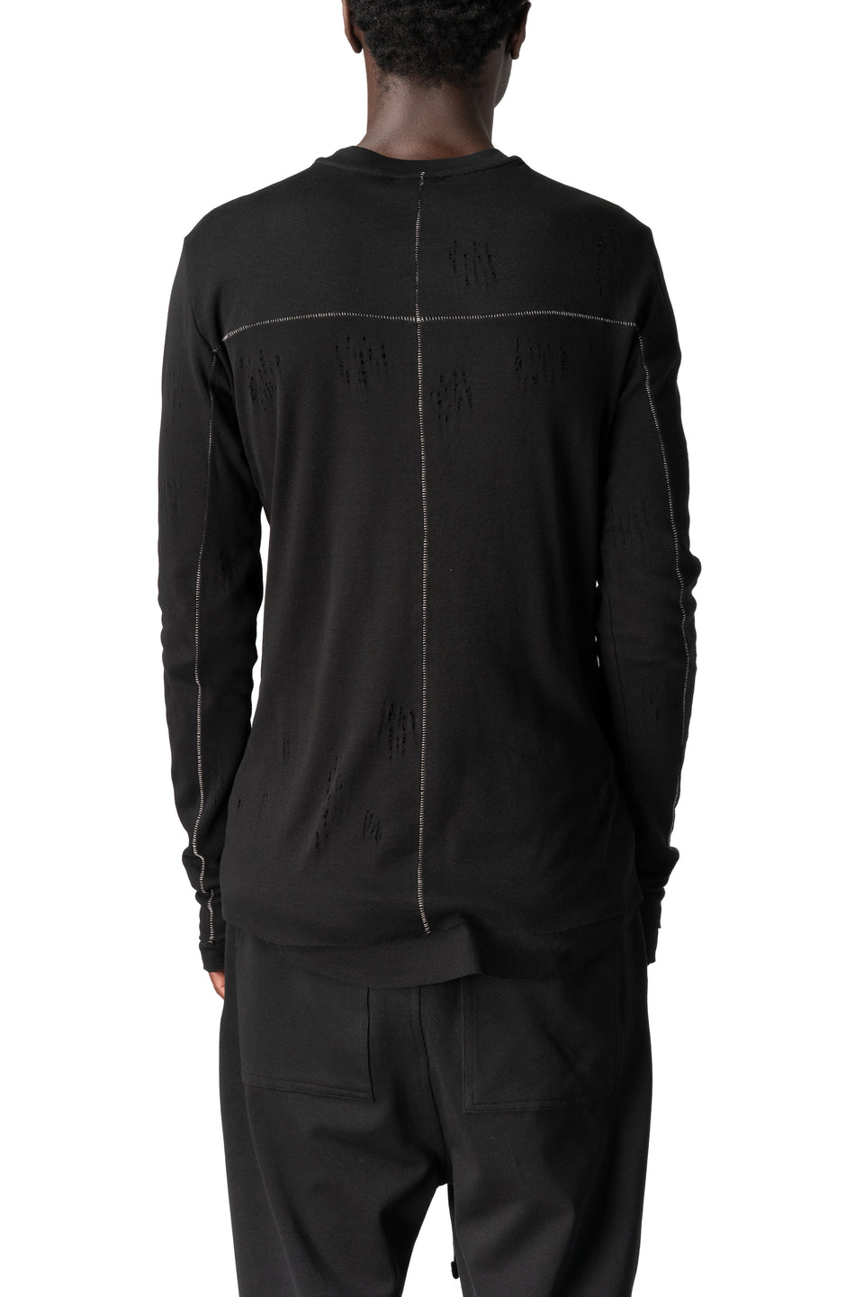 Distressed double layer long sleeve tee, Black