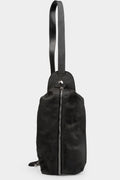 Reversed calf leather zip sling bag