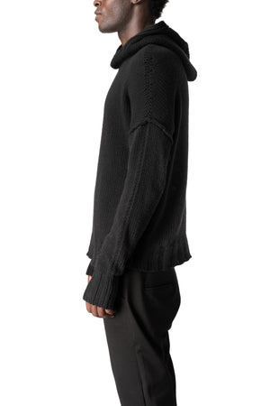 Never Enough | AW26 - Hooded wool cashmere knit sweater, Black MKN091