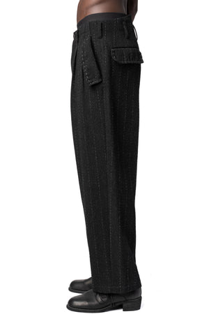 Y's Yohji Yamamoto | AW26 - Hand stitch flap pocket wool tweed pants, Black MW-P21-106
