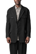 Hand stitch flap pocket wool tweed jacket, Black