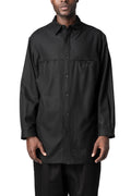 Chest panel wool overshirt, Black
