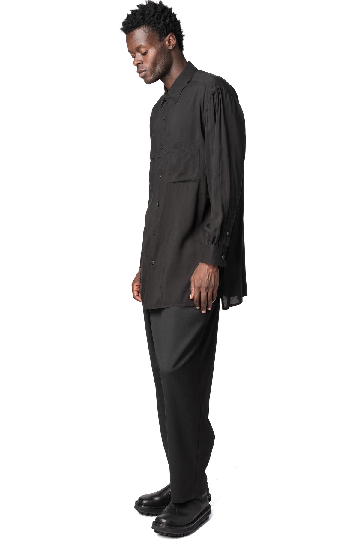 Y's Yohji Yamamoto | AW26 - Double collar oversized big shirt, Black MW-B08-200