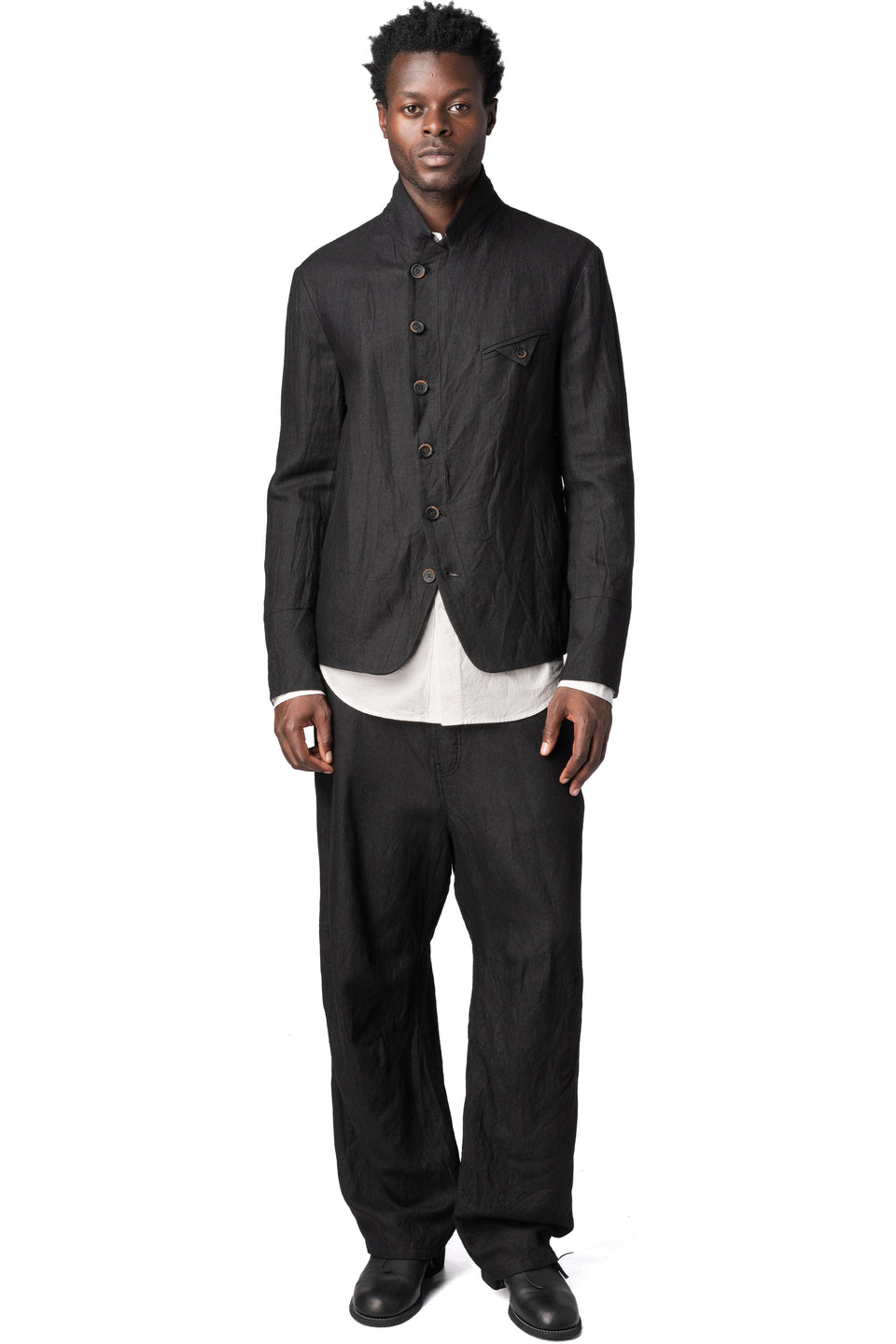 Cropped wool linen mess jacket