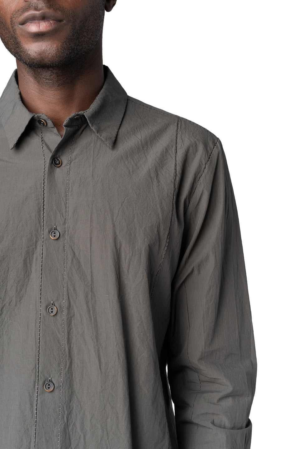 Slim sutured cotton shirt, Carbon