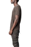 Panelled crew neck cotton t-shirt, Brown Wash