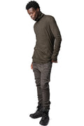 Double layer cotton roll neck long sleeve top, Military Fade