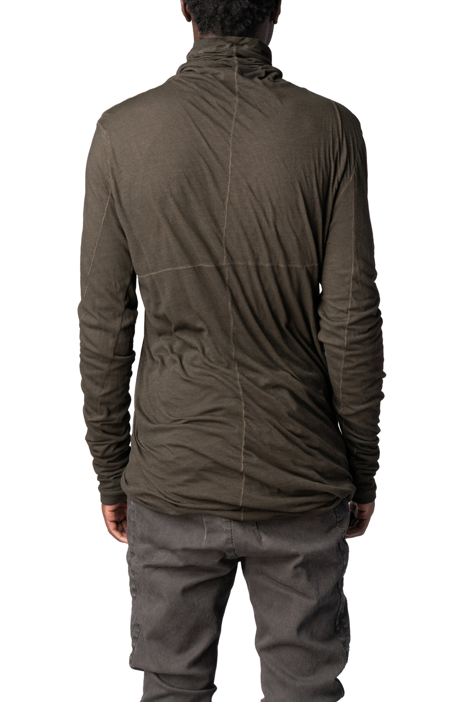 Double layer cotton roll neck long sleeve top, Military Fade