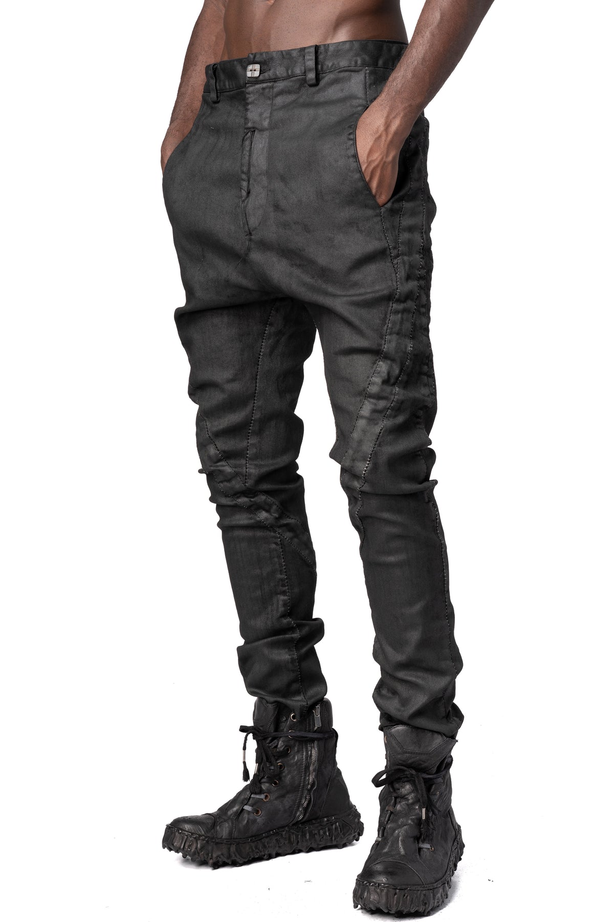 MD75 | AW26 - Stretch cotton dropped crotch pants, Black Leather MD13168