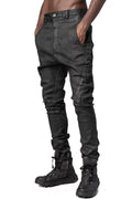 Stretch cotton dropped crotch pants, Black Leather