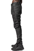 Stretch cotton dropped crotch pants, Black Leather