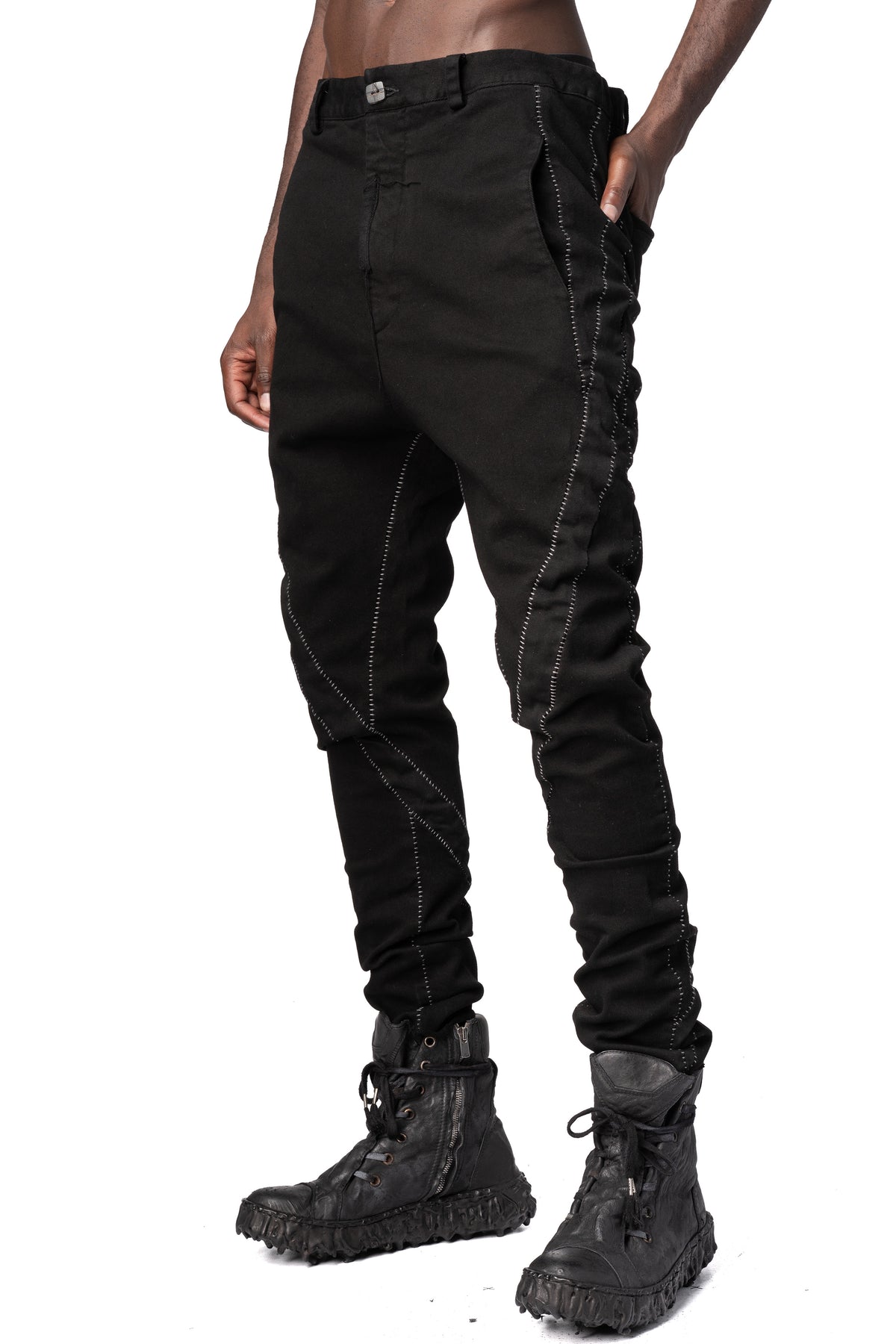 MD75 | AW26 - Stretch cotton dropped crotch pants, Black Basic MD13168