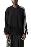 Knitted 3-Stripes fringed wool sweater, Black