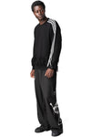 Knitted 3-Stripes fringed wool sweater, Black
