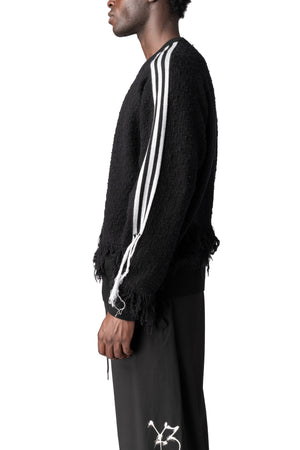 Y-3 | AW26 - Knitted 3-Stripes fringed wool sweater, Black KR1124