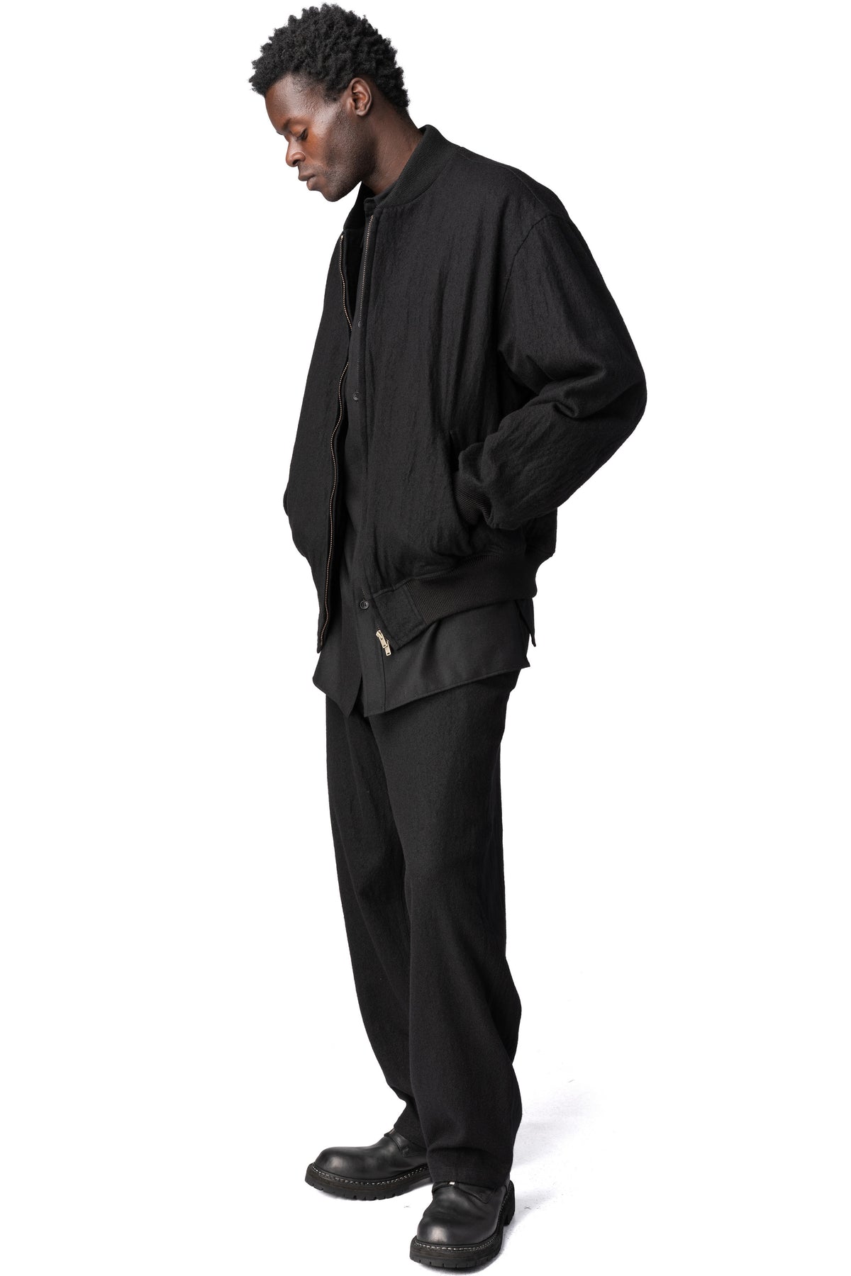 Y's Yohji Yamamoto | AW26 - Shrink wool rib trim blouson, Black MW-Y70-101