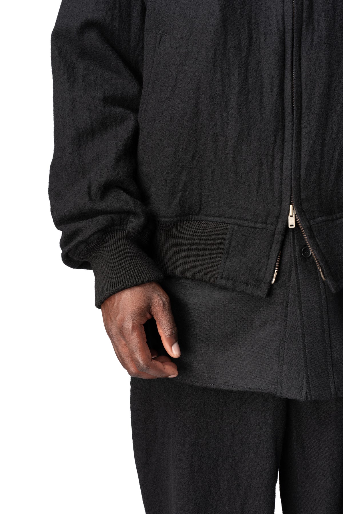 Y's Yohji Yamamoto | AW26 - Shrink wool rib trim blouson, Black MW-Y70-101