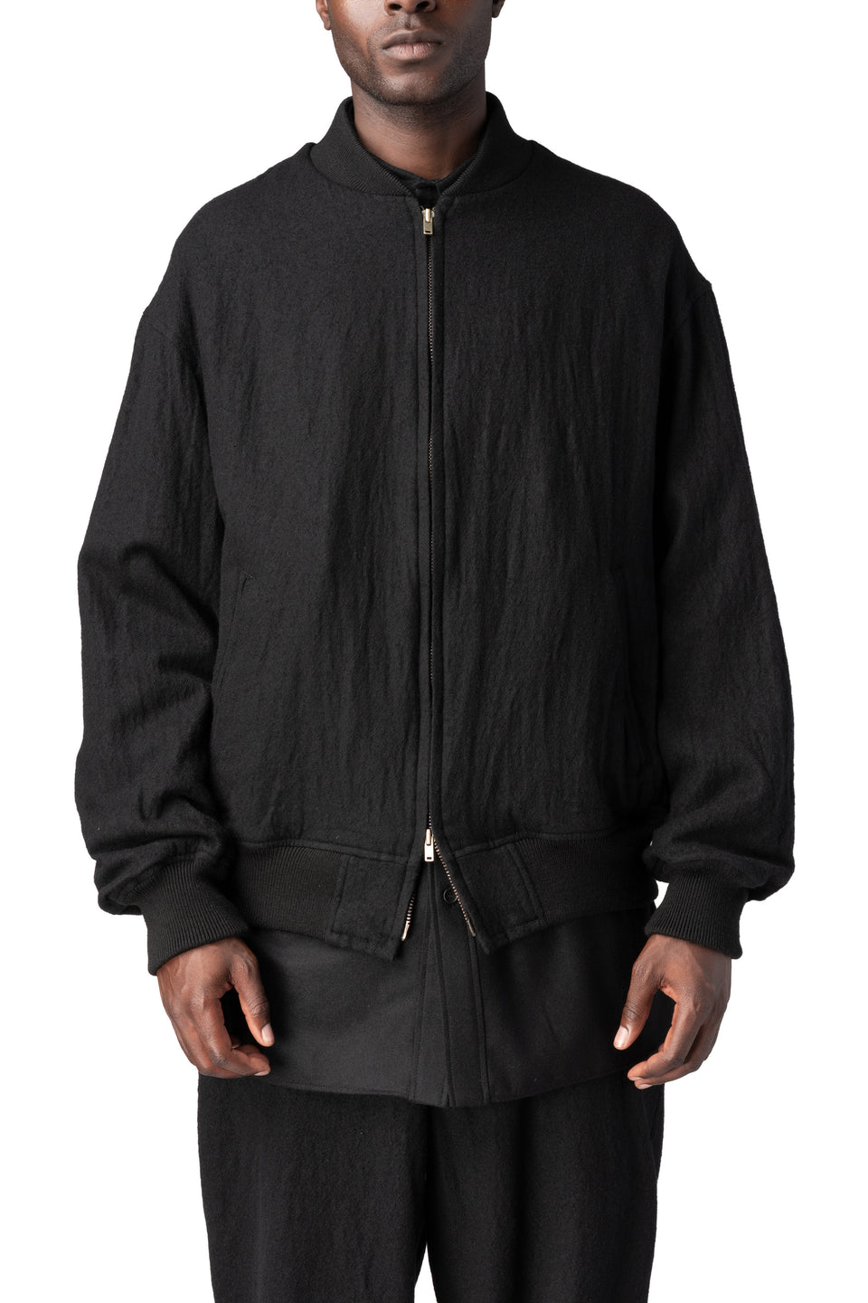 Shrink wool bomber jacket, Black