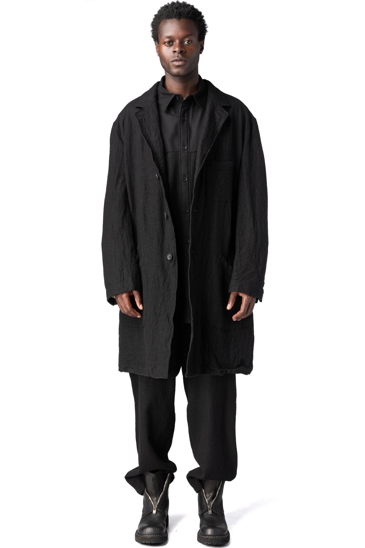 Y's Yohji Yamamoto | AW26 - Shrink wool shop coat, Black MW-J70-101
