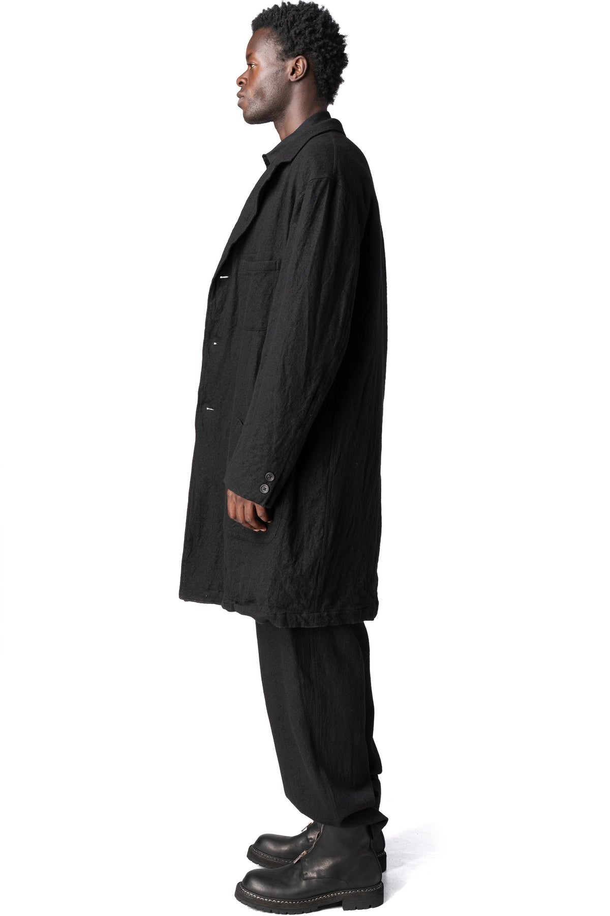 Y's Yohji Yamamoto | AW26 - Shrink wool shop coat, Black MW-J70-101