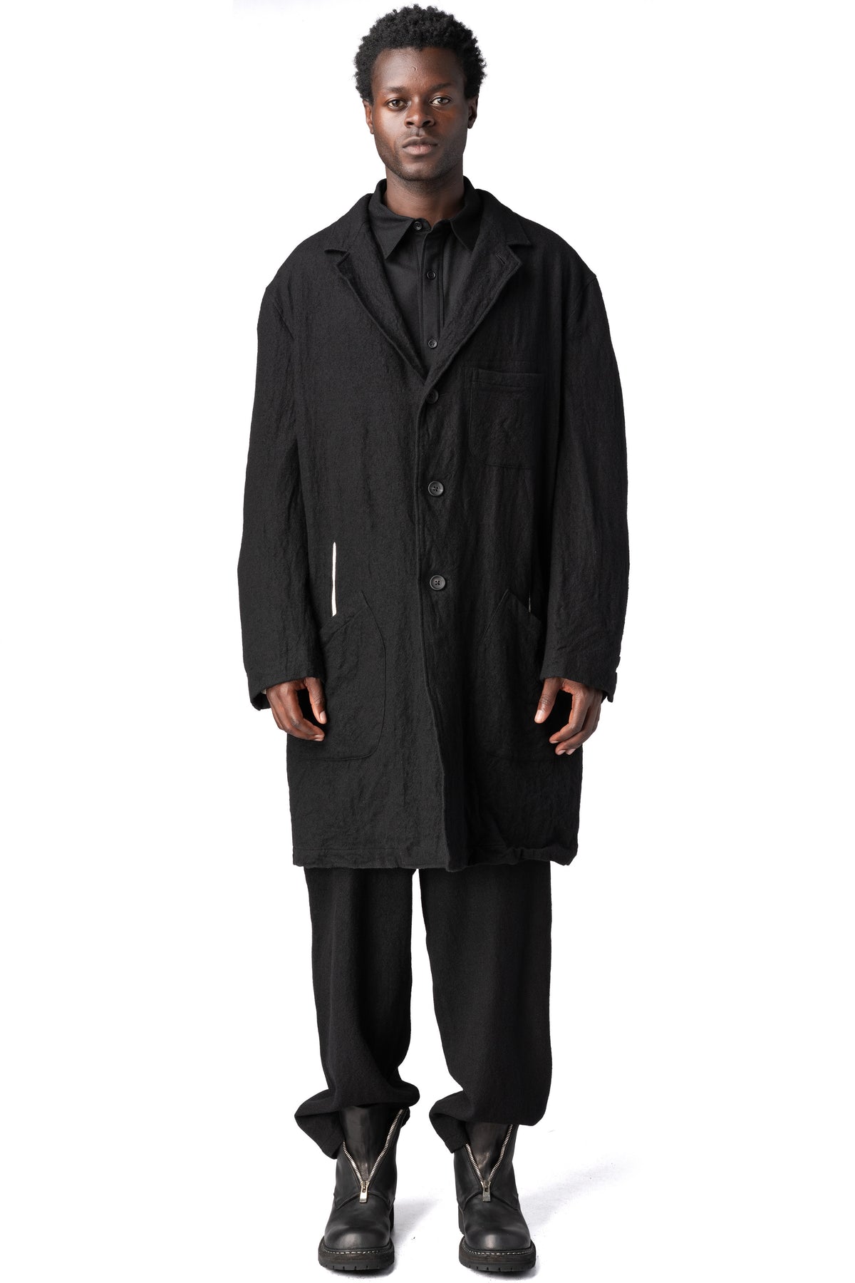 Y's Yohji Yamamoto | AW26 - Shrink wool shop coat, Black MW-J70-101