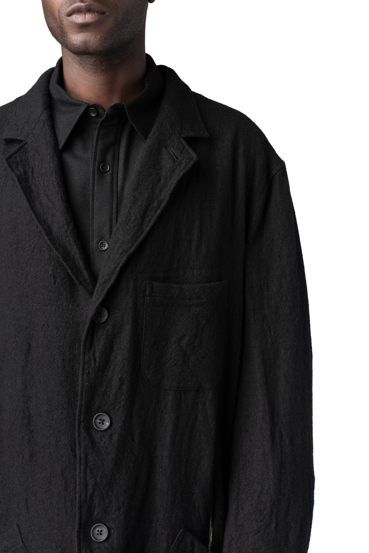 Y's Yohji Yamamoto | AW26 - Shrink wool shop coat, Black MW-J70-101