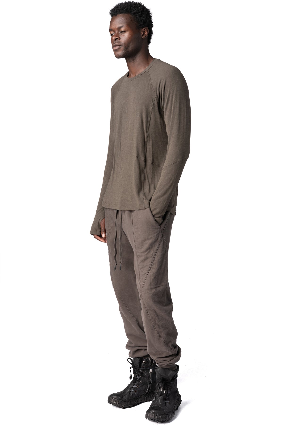 Andrea Ya'Aqov | AW26 - Viscose long sleeve crewneck, Mushroom Brown 26MLOD57